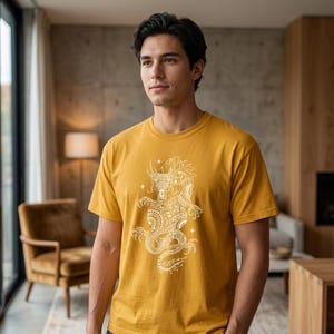 Mythic Dragon Boho Sun Symbol Graphic Tee, Spiritual Fantasy Art Shirt mockup 7