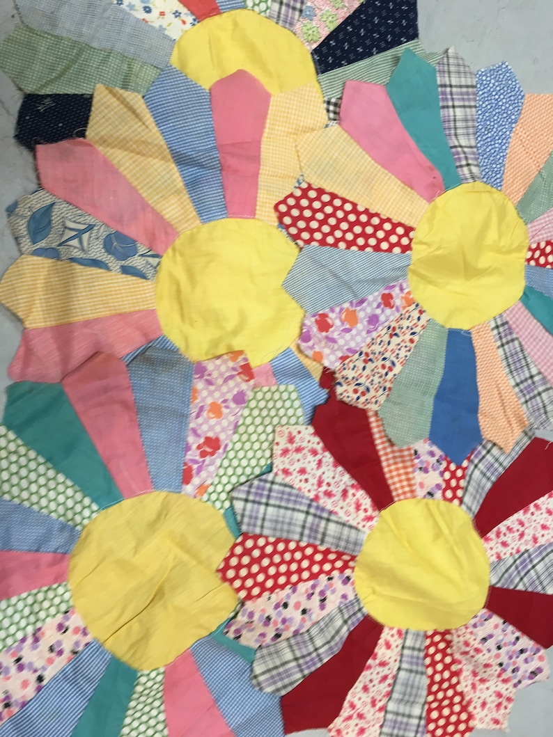 Dresden Plate Quilt Patchwork Vintage Antique Feedsack Lot Of Etsy