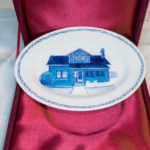 Custom Hand-Painted Porcelain, Personalized Gift, Decorative Platter, House portrait from photos, Special Christmas gift, Handmade custom