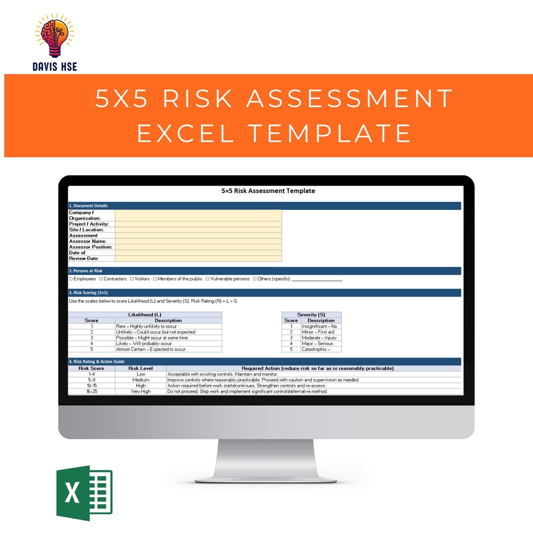 5ps Risk Template 5×5 Risk Assessment Template (excel) Digital Download With Drop-down ...