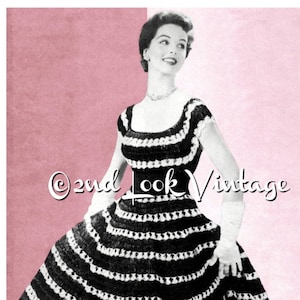 Motif au crochet vintage des années 1950, robe à épaules dénudées, chemisier, jupe circulaire, terrasse paysanne, téléchargement numérique au format PDF