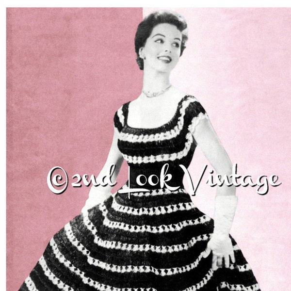 Vintage Crochet Pattern 1950s Off Shoulder Dress Blouse Circle Skirt Peasant Patio Digital Download PDF