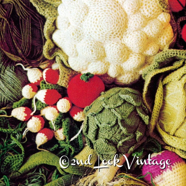 Vintage Crochet Knitting Pattern Vegetables Amigurumi 70s Digital Download PDF