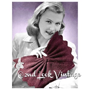 1940s Crochet Pattern Fan Shape Purse Crocheted Clutch Handbag Vintage Digital Download PDF image 4