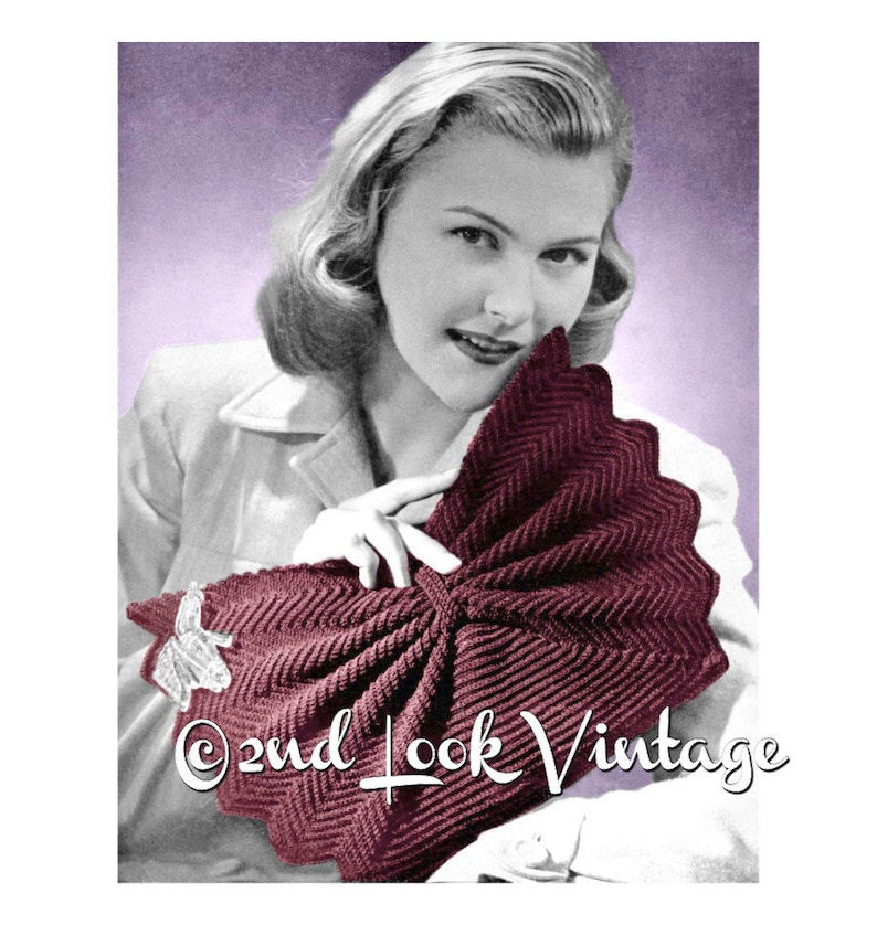 1940s Crochet Pattern Fan Shape Purse Crocheted Clutch Handbag Vintage Digital Download PDF image 4