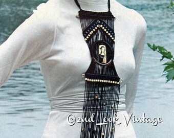 Vintage 1970s Macrame Pattern Necklace Wall Hanging Decor Knee Length Fringe Digital Download PDF