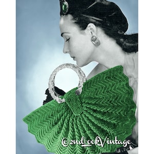 Vintage Crochet Pattern 1940s Half Moon Fan Purse Handbag Digital Download PDF image 2