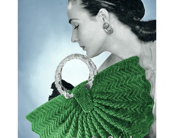 Vintage Crochet Pattern 1940s Half Moon Fan Purse Handbag Digital Download PDF