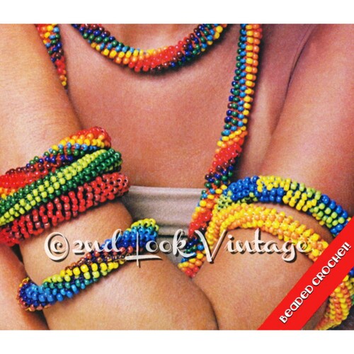 Vintage gehaakt patroon kralen ketting armband Armband Boho jaren 1970 digitale Download PDF