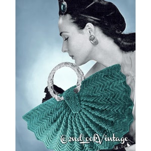 Vintage Crochet Pattern 1940s Half Moon Fan Purse Handbag Digital Download PDF image 5