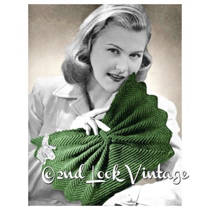 1940s Crochet Pattern Fan Shape Purse Crocheted Clutch Handbag Vintage Digital Download PDF image 1