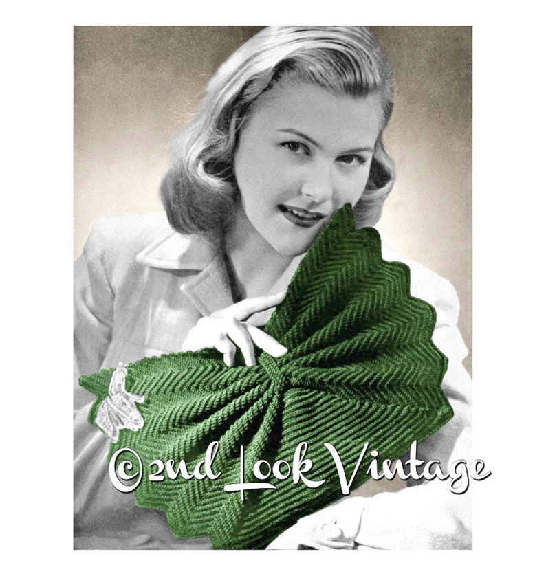 1940s Crochet Pattern Fan Shape Purse Crocheted Clutch Handbag Vintage Digital Download PDF image 1