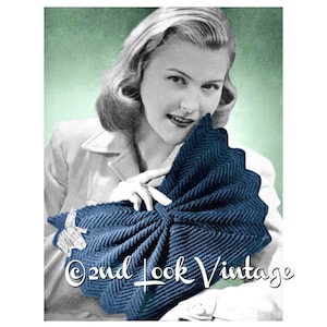 1940s Crochet Pattern Fan Shape Purse Crocheted Clutch Handbag Vintage Digital Download PDF image 2