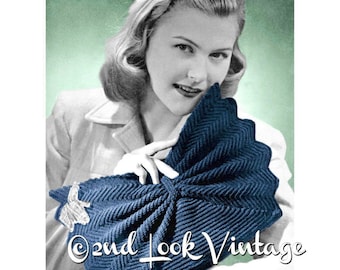 Modèle de sac à main en forme d'éventail au crochet, style années 1940, pochette vintage à télécharger au format PDF.