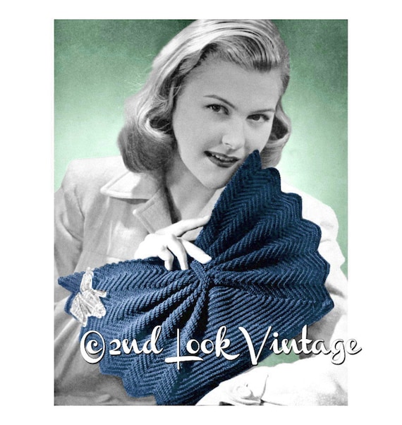 1940s Crochet Pattern Fan Shape Purse Crocheted Clutch Handbag