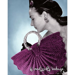 Vintage Crochet Pattern 1940s Half Moon Fan Purse Handbag Digital Download PDF image 4