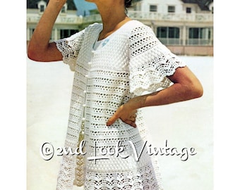 Vintage Crochet Pattern 1970s Baby Doll Mini Dress Lacy Beach Cover Up Digital Download PDF