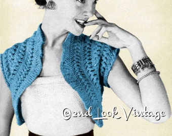 Vintage Crochet Pattern 1950s Cutaway Bolero Lacy Shrug Hairpin Lace Loom Digital Download PDF