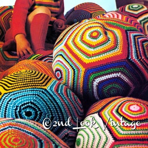 Vintage Crochet Pattern Giant Pillow Ball Pouf Floor Cushion Granny Square Digital Download