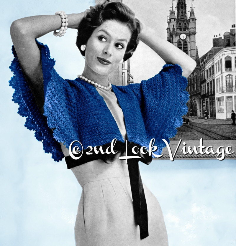 Vintage Crochet Pattern 1950s Cape Sleeve Bolero Shrug Digital