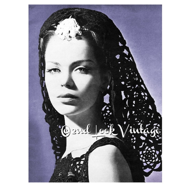 Vintage Crochet Pattern Mantilla Veil Fascinator Crocheted 1960s Digital Download PDF