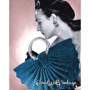 Vintage Crochet Pattern 1940s Half Moon Fan Purse Handbag Digital Download PDF image 1