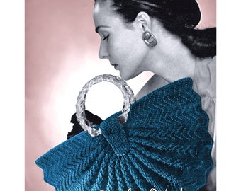 Vintage Crochet Pattern 1940s Half Moon Fan Purse Handbag Digital Download PDF