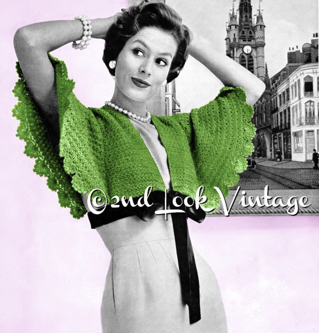Vintage Crochet Pattern 1950s Cape Sleeve Bolero Shrug Digital