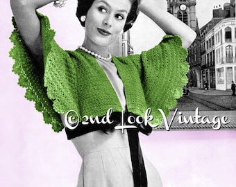 Vintage Crochet Pattern 1950s Cape Sleeve Bolero Shrug Digital Download PDF