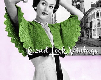 Vintage Crochet Pattern 1950s Cape Sleeve Bolero Shrug Digital Download PDF