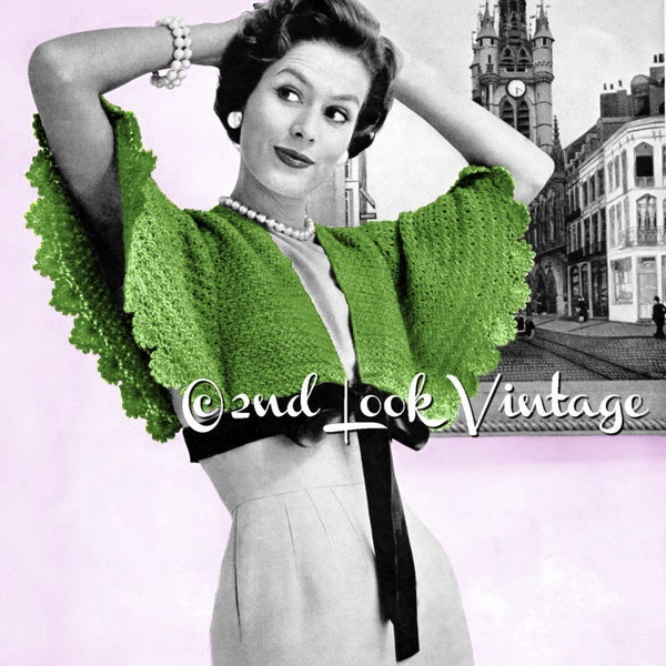 Vintage Crochet Pattern 1950s Cape Sleeve Bolero Shrug Digital Download PDF