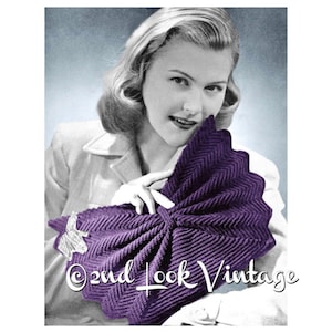 1940s Crochet Pattern Fan Shape Purse Crocheted Clutch Handbag Vintage Digital Download PDF image 3