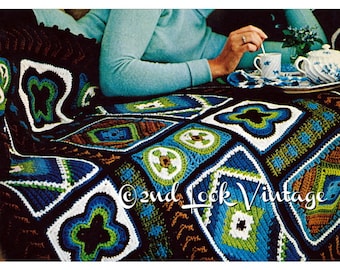 Vintage Crochet Pattern Afghan Custom Granny Squares 1970s Digital Download PDF