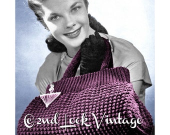 Vintage Crochet Pattern 1940s Crocheted Doctor Bag Purse Tote Handbag Digital Download PDF