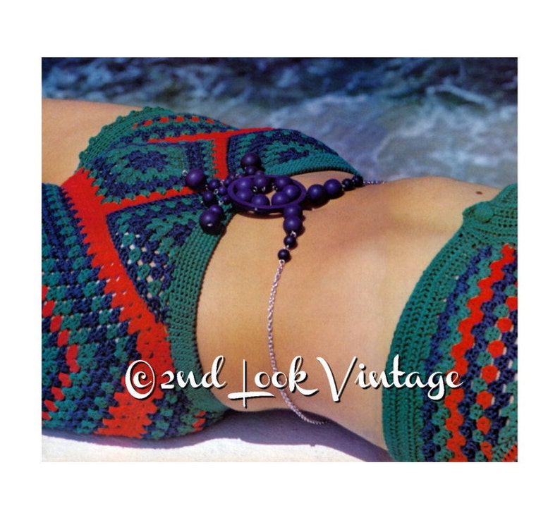 Vintage Crochet Pattern Granny Square Bikini Crop Top Hip image 1