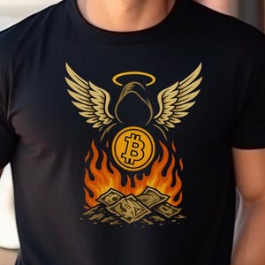 From Fiat’s Ashes Bitcoin T-Shirt – Crypto Angel Wings Design for Bitcoin Maximalists