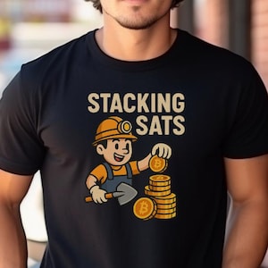 Stacking Sats Bitcoin T-Shirt – BTC Collector Crypto Shirt for HODLers, Investors and Traders | Bitcoin Money Stacker Tee
