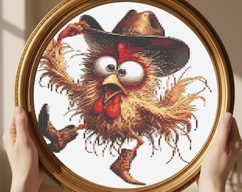 Funny Chicken Cross Stitch, Farm Animal Embroidery, Rustic PDF Design, Digital Download