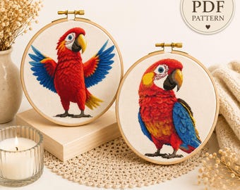 Macaw Cross Stitch Pattern Bundle PDF, Tropical Bird Embroidery Set, Instant Download