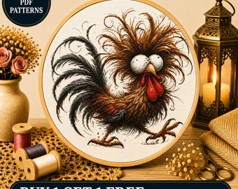 Funny Chicken Cross Stitch Pattern: Wild Rooster Embroidery (PDF Download