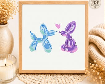 Balloon Dog Bunny Cross Stitch Pattern, Pop Art Nursery Decor (PDF Download)