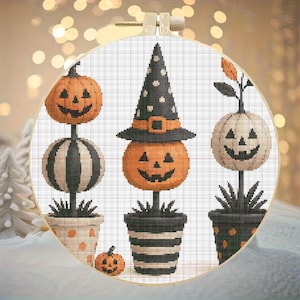 Halloween Pumpkin Cross Stitch Pattern, Halloween Trees Cross Stitch Pattern,Jack O Lantern Embroidery Design