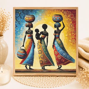 African Women Cross Stitch Pattern PDF, Afrocentric Boho Embroidery, Cultural Wall Art Instant Download