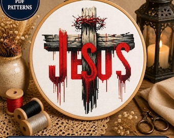 Jesus Cross Stitch Pattern Christian Religious Embroidery Design Modern Faith Artwork Digital Download Gift