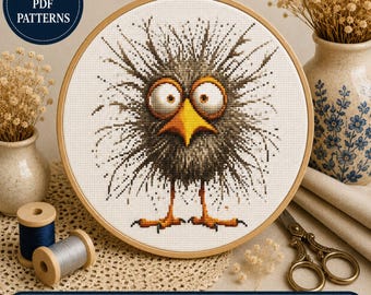 Funny Bird Cross Stitch Pattern, Modern Animal Design, Instant Download Needlework Art