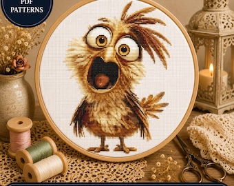 Funny Cartoon Bird Cross Stitch Pattern | DIY Needlework Chart PDF | Instant Download Embroidery Design