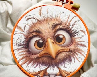 Lustiges flauschiges Vogelkreuzstichmuster | Stickdatei Cartoon Tier (PDF)