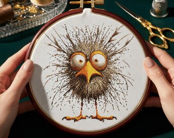 Lustiger Vogel Kreuzstich Muster, modernes Tier Design, Instant Download Handarbeit Kunst