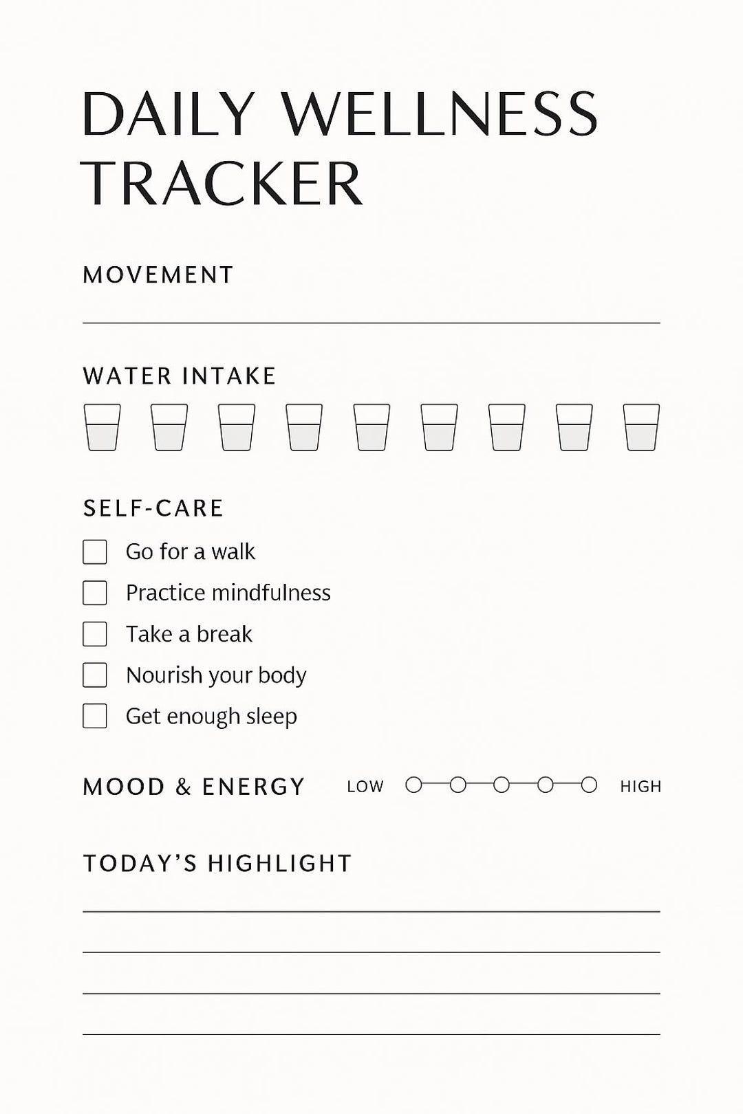 Daily Wellness Tracker Printable | Self Care Habit Tracker PDF ...