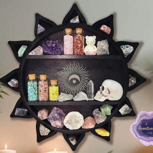 Estante de cristal de loto / Estante de pared de loto de madera / Decoración espiritual bohemia / Exhibición de cristal de flor de loto / Estante de altar de brujas